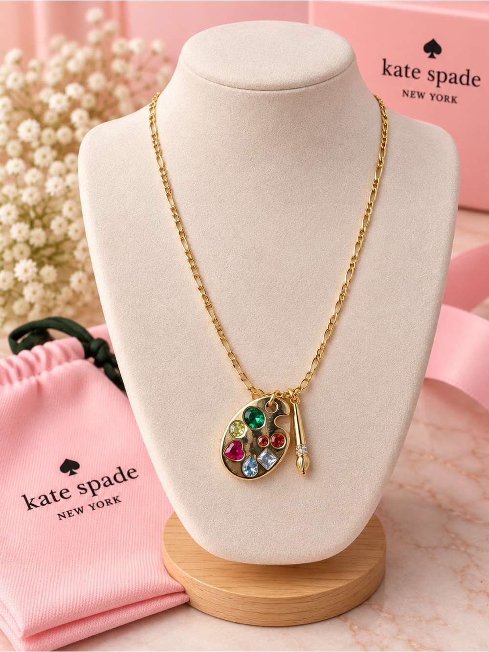 kate spade Gold-tone Palette Necklace with Multicolor Gemstones and Brush Charm